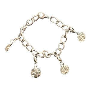 Silver-Tone Charm Link Chunky Bracelet with Medallion Pendants
